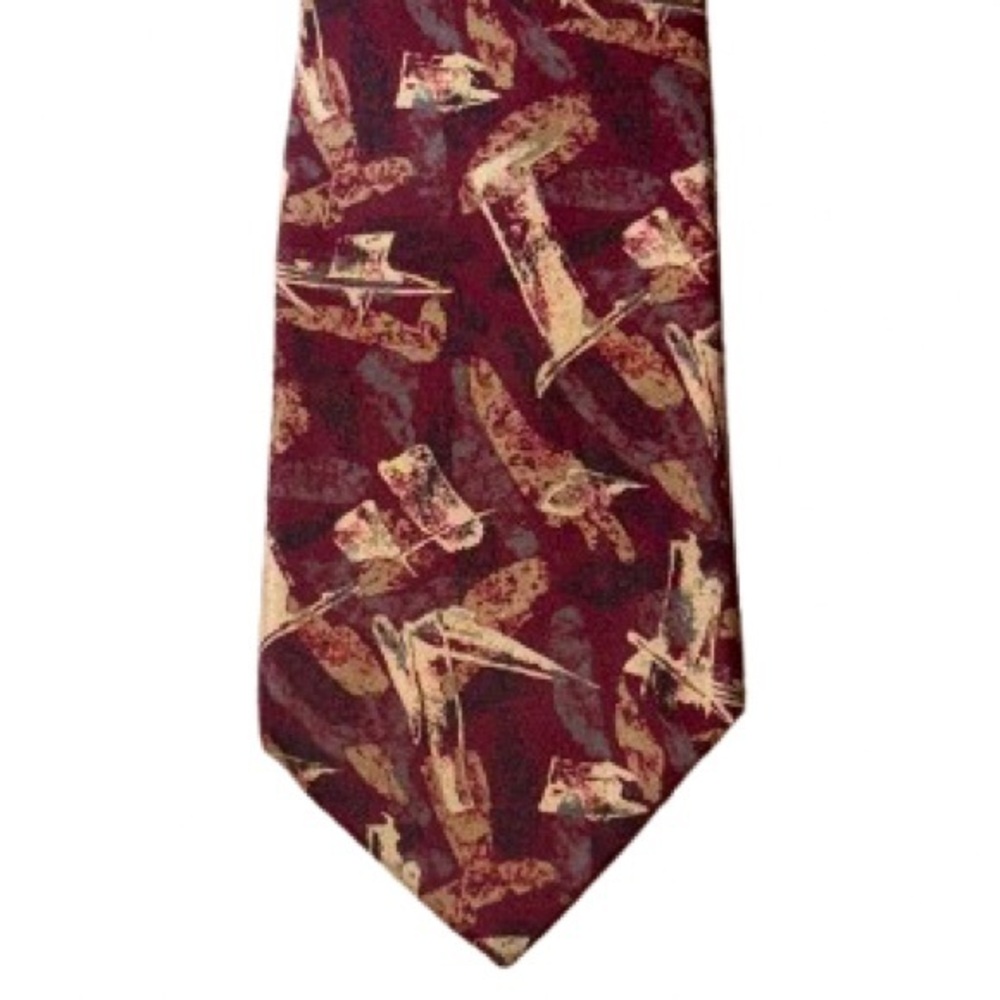 Fendi Burgundy Tie with abstract Pattern of reds, gold and gray
